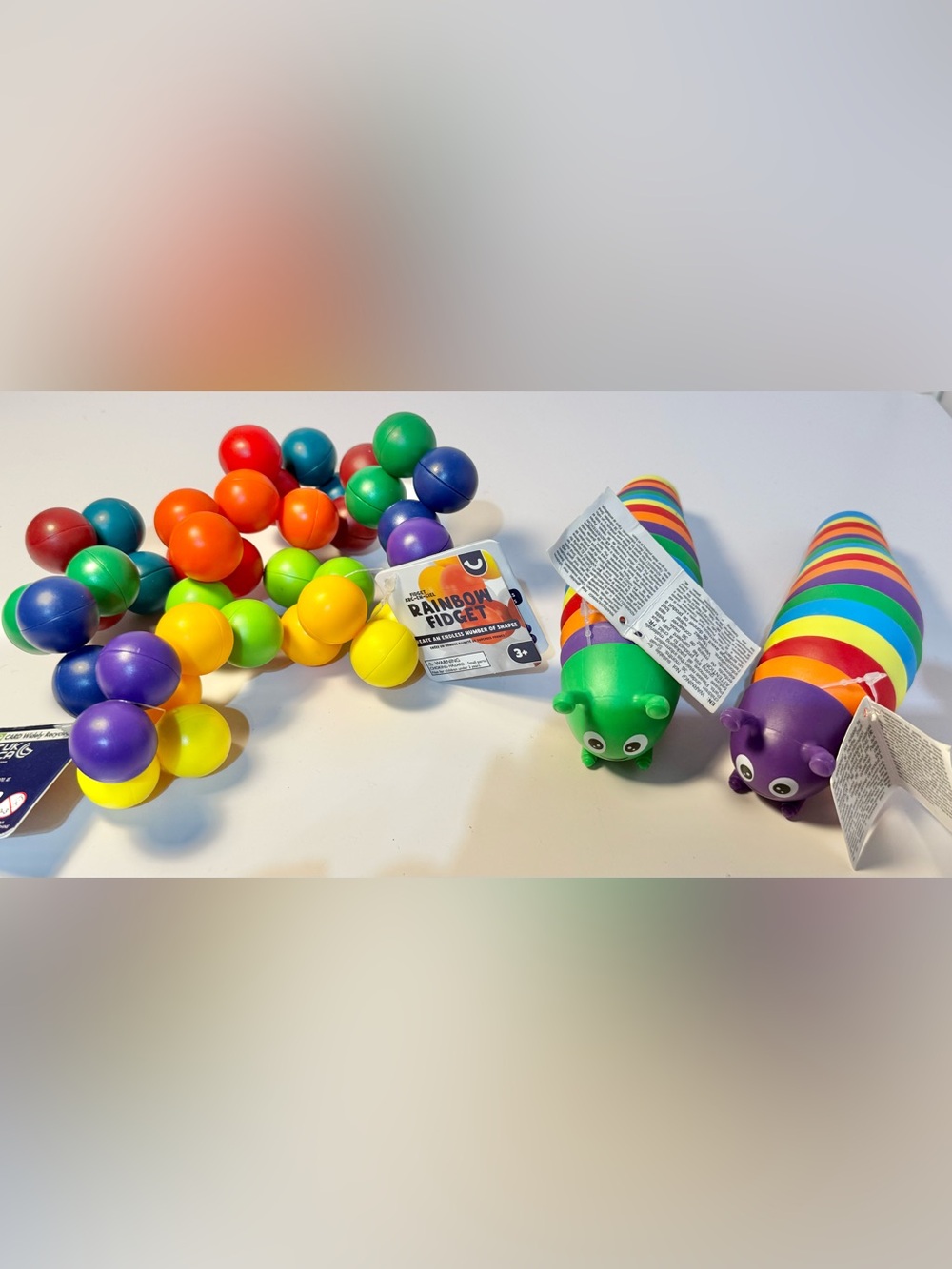 4 Rainbow Fidget & slugbugz Connectable Sensory Toy - Multicolor new